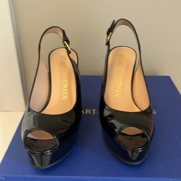 Stuart Weitzman Jean Black Patent wedge shoes. Size 37.5 US7B. - Picture 3 of 6